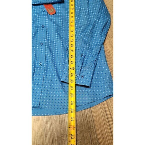 Mens Shirt Casual Dress Blue Pattern FRANKY MAX Button Up Front Large - Picture 6 of 7